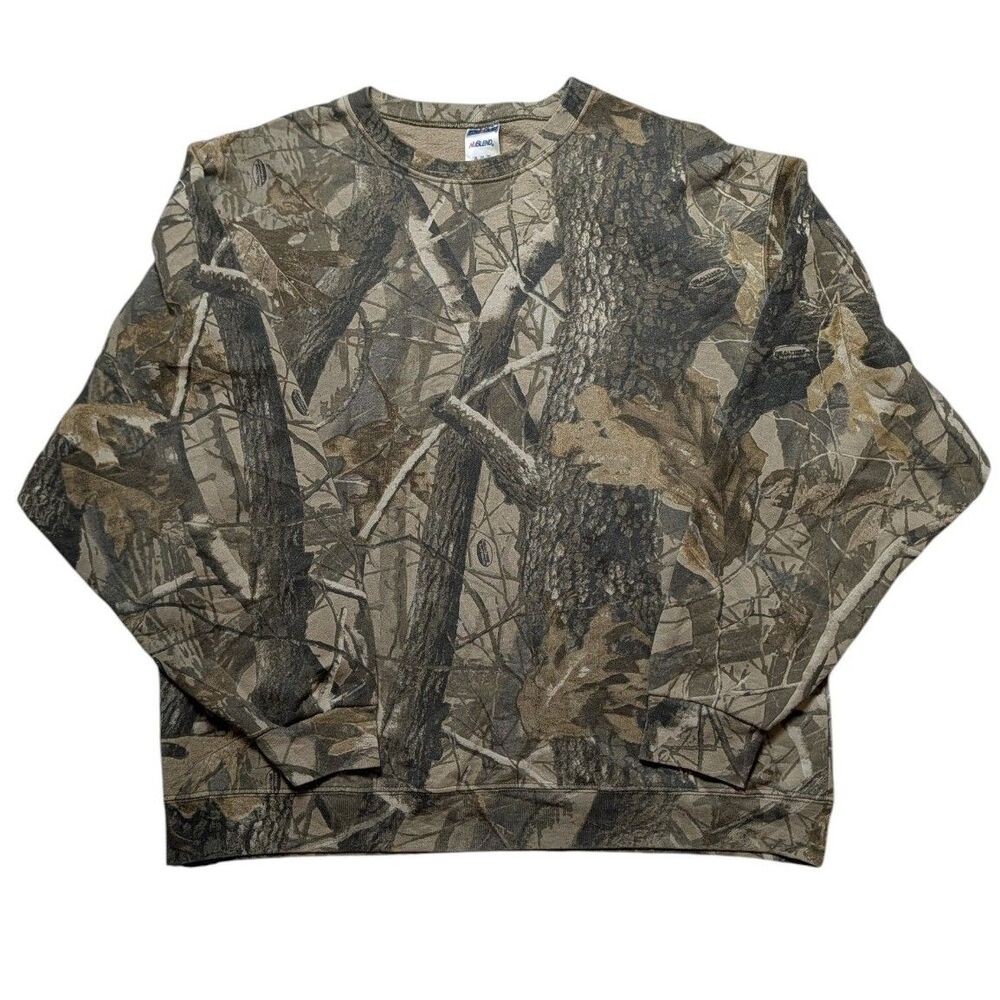 Vintage 90s Y2K Jerzees Realtree Hardwoods Camo Crewneck Sweatshirt Pullover XL
